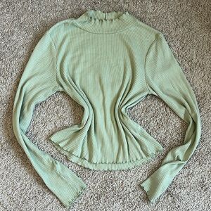 American Eagle Outfitters Sage Ribbed Long Sleeve Top
